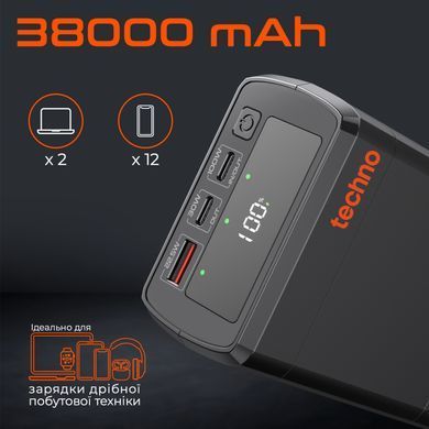 Універсальна мобільна батарея Techno 38000mAh PD 130W QC 3.0 Black (PDC130) [603514]