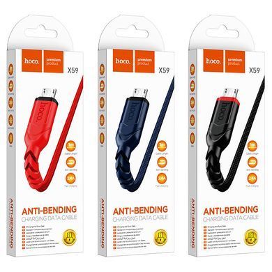 Кабель HOCO X59 USB to Micro 2.4A, 1m, nylon, TPE connectors, Blue (6931474744913) [804384]