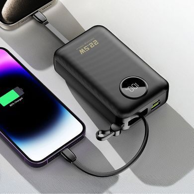УМБ Dudao 20000mAh K14+ 22,5W PD,QC USB-A,USB-C In/Out,with built-in USB-C/Lightning cables Black (6977196680016) [405054]