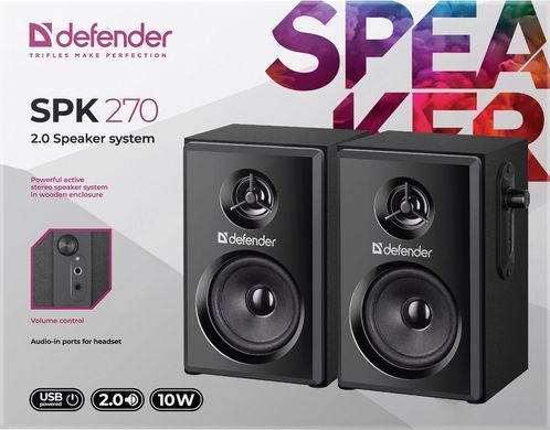 Акустична система 2.0 Defender SPK-270 10Вт, чорна, дерево, USB (65270) [405254]
