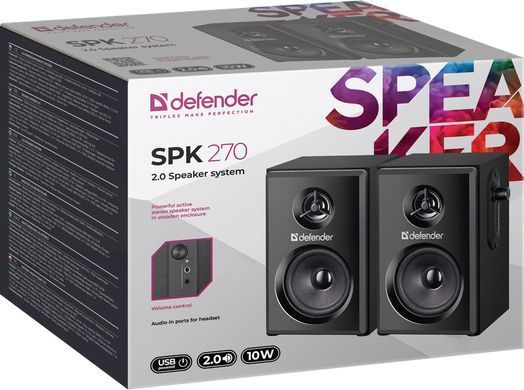 Акустична система 2.0 Defender SPK-270 10Вт, чорна, дерево, USB (65270) [405254]