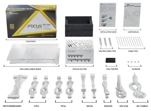 Блок живлення ATX 750W FOCUSGX-750-ATX31-WHT SEASONIC (FOCUS-GX-750-ATX31-WHITE) [502707]