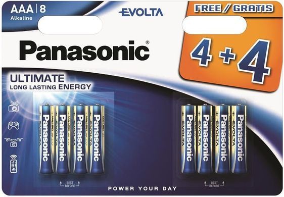 Батарейка Panasonic Evolta лужна AAA блістер, 8 шт. (LR03EGE/8B4F) [114000]