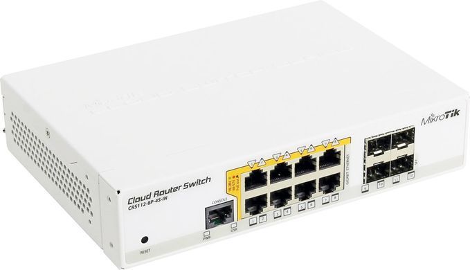 Комутатор Mikrotik, 8x Gigabit Passive PoE / 802.3af/at ports, 4x SFP ports, RouterO (CRS112-8P-4S-IN) [402078]