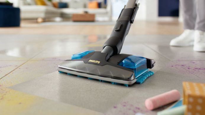 Пилосос Philips безпровідний Aqua Plus, вологе прибирання, конт пил -0,6л, автон. робота до 80хв, НЕРА, турбощітка, LED підсвітка, насадка 360, чорний (XC8349/01) [12330]