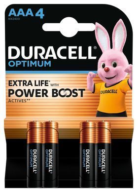Лужні батарейки Duracell Optimum AAA, 4 шт. (5020302/5019299/5015596) [203726]