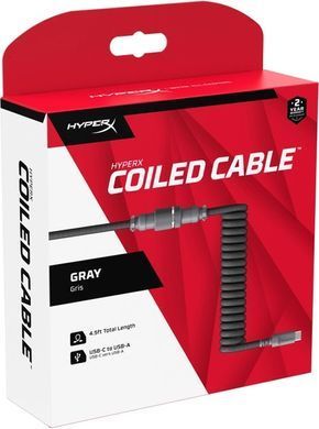 Кабель заряджання/синхронізації HyperX USB-A > USB-C, спіральний, 1.37м, сірий (6J678AA) [110417]