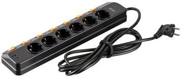 Подовжувач мережевий 2E 3м, 6xТипF, 16A, 2xUSB-A, 1x USB-C фільтр, чорний (2E-SP6M3SWBK) [111822]