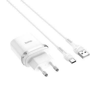 Мережевий зарядний пристрій Hoco C12Q (1USB, 3А) QC3.0 White + кабель Type-C (S23111) [614822]