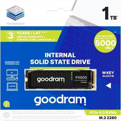 Накопичувач SSD 1TB Goodram PX600 M.2 2280 PCIe 4.0 x4 NVMe 3D NAND (SSDPR-PX600-1K0-80) [607920]