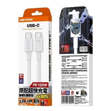 Кабель WK WDC-175 USB Type-C - USB Type-C (M/M), 1.2 м, 20 W, White (6941027640012) [604313]
