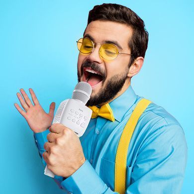 Портативна колонка-мікрофон HOCO BK5 Cantando karaoke microphone, 5W, White (6931474742292) [806326]