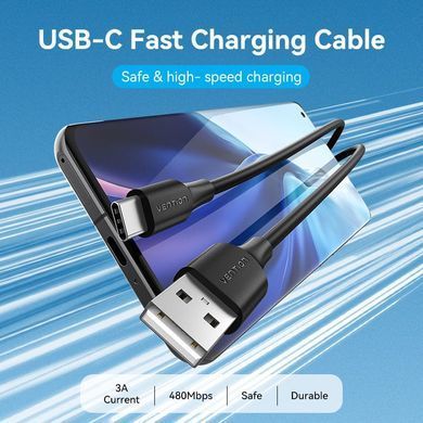 Кабель USB 2.0 AM-Type-C M, 1.5 м, 60W PVC чорний Vention (CTHBG) [404568]