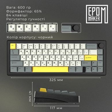 Клавіатура бездротова Epomaker EK68 65% Budgerigar V2 Switch Hot-Swap (2.4G/BT/USB) RGB UA Black (EK68-B-BV2) [612993]