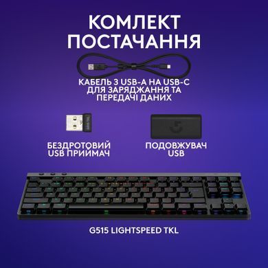 Клавiатура бездротова Logitech G515 Lightspeed TKL Wireless Black (920-014075) [619179]