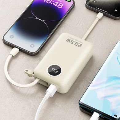 УМБ Dudao 20000mAh K14+ 22,5W PD,QC USB-A,USB-C In/Out,with built-in USB-C/Lightning cables White (6977196680023) [405055]