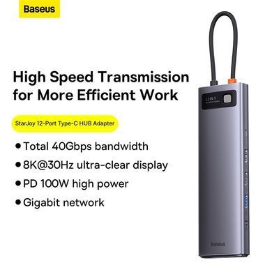USB-хаб Baseus Metal Gleam Series 12-in-1 Multifunctional Type-C HUB Docking Station Gray (WKWG020213) [802766]