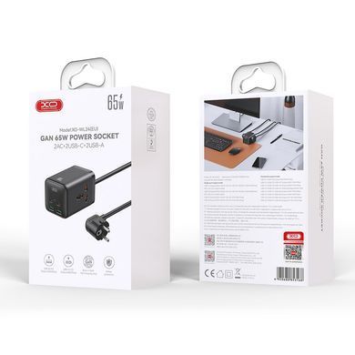 Мережевий фільтр XO 2 розетки, 2 х USB, 2 x USB-C, 1.5 м, Black (WL24.black) [605291]