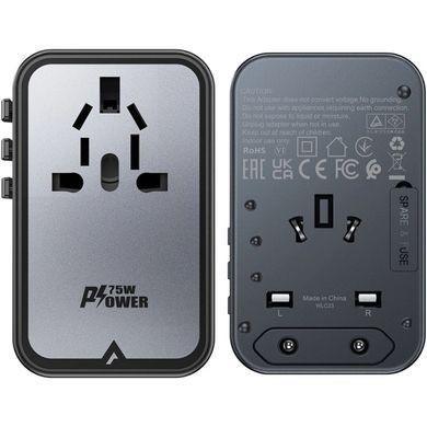 Зарядний пристрій 5xUSB 75W (3xUSB-C+2xUSB-A) Gan Z1 Travel Fast Charger Acefast (6974316282495) [402153]