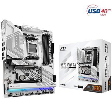 Материнська плата ASRock (AM5/X870, 4*DDR5, 2xPCIex16, HDMI/USB4, 4xSATA, 3xM.2, 2.5GLan, ATX) (X870 PRO RS) [403428]