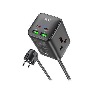 Мережевий фільтр XO 2 розетки, 2 х USB, 2 x USB-C, 1.5 м, Black (WL24.black) [605291]