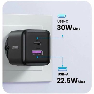 Зарядний пристрій 2xUSB 30W (USB-A + USB-C) X516 Gan чорний Ugreen (65014) [404200]