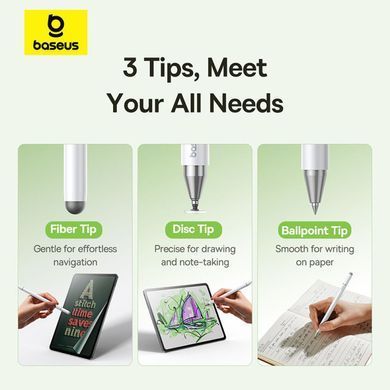 Стилус Baseus Smooth Writing III 3-in-1 Passive Stylus Non-magnetic Version Moon White (P80080804213-00) [806515]