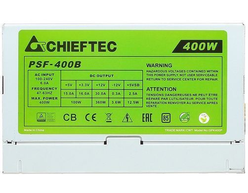 БЖ 400W Chieftec SMART, 80 mm, ~85%, Bulk (PSF-400B) [402799]