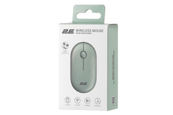 Миша 2E MF300 Silent, WL/BT, попелясто-зелений (2E-MF300WGN) [104013]