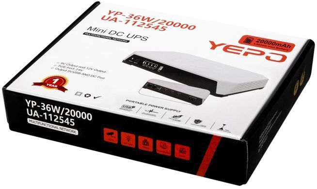 Джерело безперебійного живлення Yepo Mini DC-UPS YP-36W/20000mAh LiFePO4 DC-5V/9V/12V (UA-112545) (6980229112545) [610839]