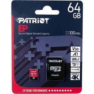 Карта пам'яті microSDXC (UHS-1 U3) Patriot EP Series 64Gb class 10 V30 (R-100MB/s, W-80MB/s) (adapter SD) (PEF64GEP31MCX) [802843]