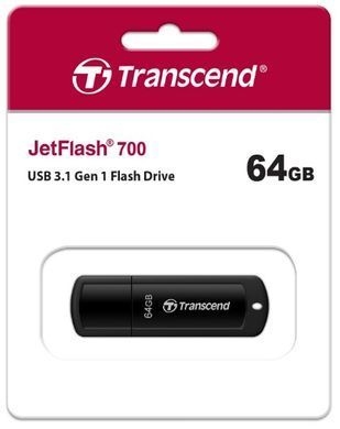 Накопичувач Transcend 64GB USB 3.1 Type-A JetFlash 700 Чорний (TS64GJF700) [108957]
