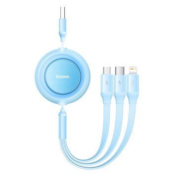 Кабель Baseus Bright Mirror 2 Series Retractable 3-in-1 Fast Charging Data Cable USB to M+L+C 3.5A 1.1m Sky Blue (CAMJ010017) [802628]