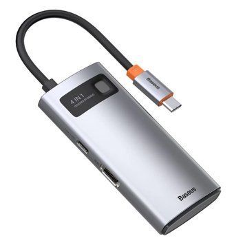 USB-хаб Baseus Metal Gleam Series 4-in-1 Multifunctional Type-C HUB Docking Station Gray（Type-C to HDMI*1+USB3.0*1+USB2.0*1+PD*1） (CAHUB-CY0G) [802767]