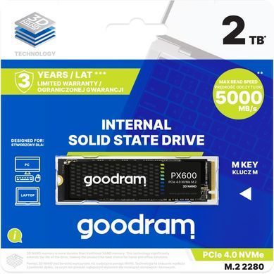 Накопичувач SSD 2TB Goodram PX600 M.2 2280 PCIe 4.0 x4 NVMe 3D NAND (SSDPR-PX600-2K0-80) [607921]