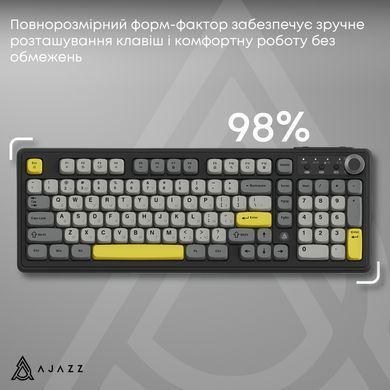 Клавіатура бездротова Ajazz AF98 Plus Black Gray Yellow (AF98-PLUS-BGY) [617001]