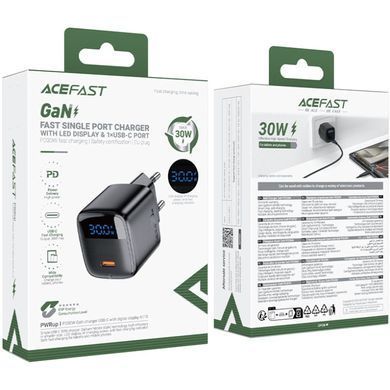 Зарядний пристрій 1xUSB-C 30W Gan A115 Fast Charger + USB-C cable black Acefast (6974316284451) [404515]