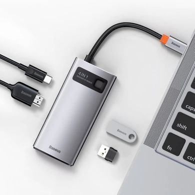 USB-хаб Baseus Metal Gleam Series 4-in-1 Multifunctional Type-C HUB Docking Station Gray（Type-C to HDMI*1+USB3.0*1+USB2.0*1+PD*1） (CAHUB-CY0G) [802767]