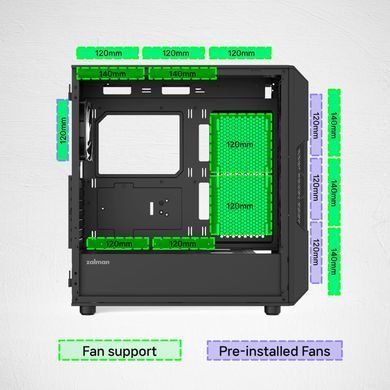 Корпус Zalman I3 Neo ARGB V2 без БЖ, 2xUSB3.0, 1x Type C, 4x120мм ARGB, VGA 400мм, LCS ready, TG Side Panel, ATX, чорний (I3NEOARGBV2BLACK) [112534]
