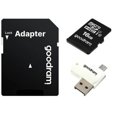 Карта пам`ятi MicroSDHC 16GB UHS-I Class 10 Goodram + SD-adapter + OTG Card reader (M1A4-0160R12) [606940]