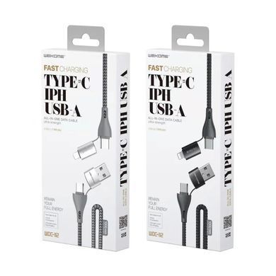 Кабель WK WDC-112 4-in-1 USB + USB Type-C - USB Type-C + Lightning (M/M), 1 м, Silver (6941027619254) [604087]