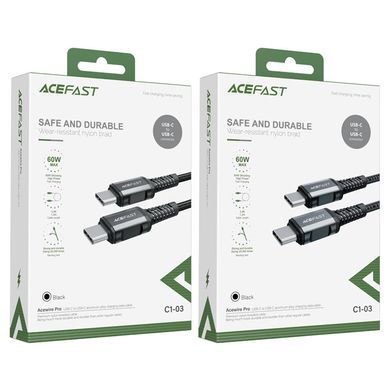 Кабель ACEFAST C1-03 Type-C to Type-C 3A, 1.2m, nylon, aluminum connectors, Black (6974316280521) [803666]