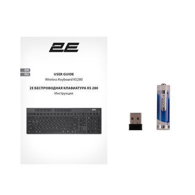 Клавіатура мембранна 2E KS280 120key, WL/BT, EN/UK/RU, silent, чорно-сіра (2E-KS280WBGR_AK) [13630]