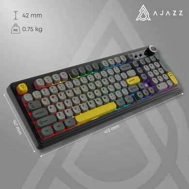 Клавіатура бездротова Ajazz AF98 Plus Black Gray Yellow (AF98-PLUS-BGY) [617001]