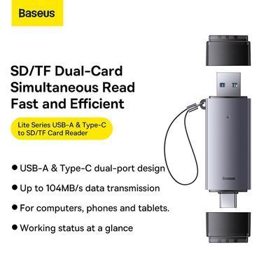 Кардрідер Baseus Lite Series USB-A & Type-C to SD/TF Card Reader Grey (WKQX060113) [806518]
