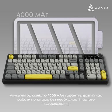 Клавіатура бездротова Ajazz AF98 Plus Black Gray Yellow (AF98-PLUS-BGY) [617001]