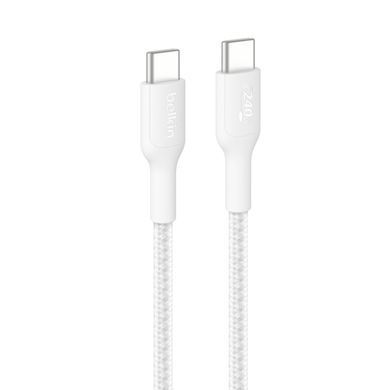 Кабель USB-C > USB-C заряджання/синхронізації Belkin 1м, 240Вт, Type-C, плетений, білий (CAB025HQ1MWH) [108882]