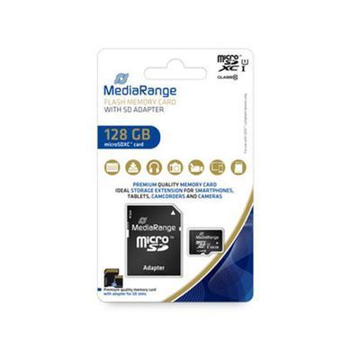 Карта пам`ятi MicroSDHC 128GB UHS-I Class 10 MediaRange R80/W10MB/s + SD-adapter (MR945) [606988]