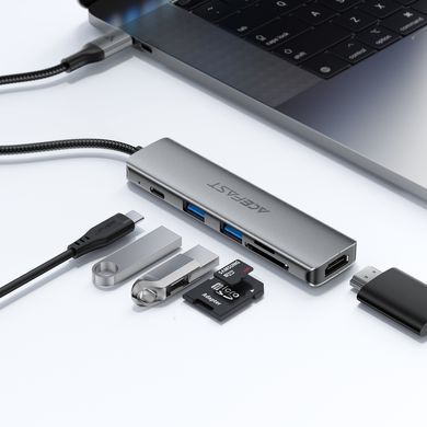 USB-хаб ACEFAST J18 USB-C 6-in-1 HUB docking station Metal Gray (6974316285939) [806543]
