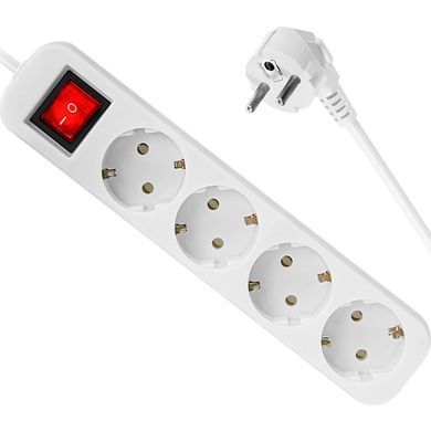 Мережевий фільтр Power filtr 5.0м Defender S450, білий, 4 розетки, з вимикачем, заземленням (992390) [402649]